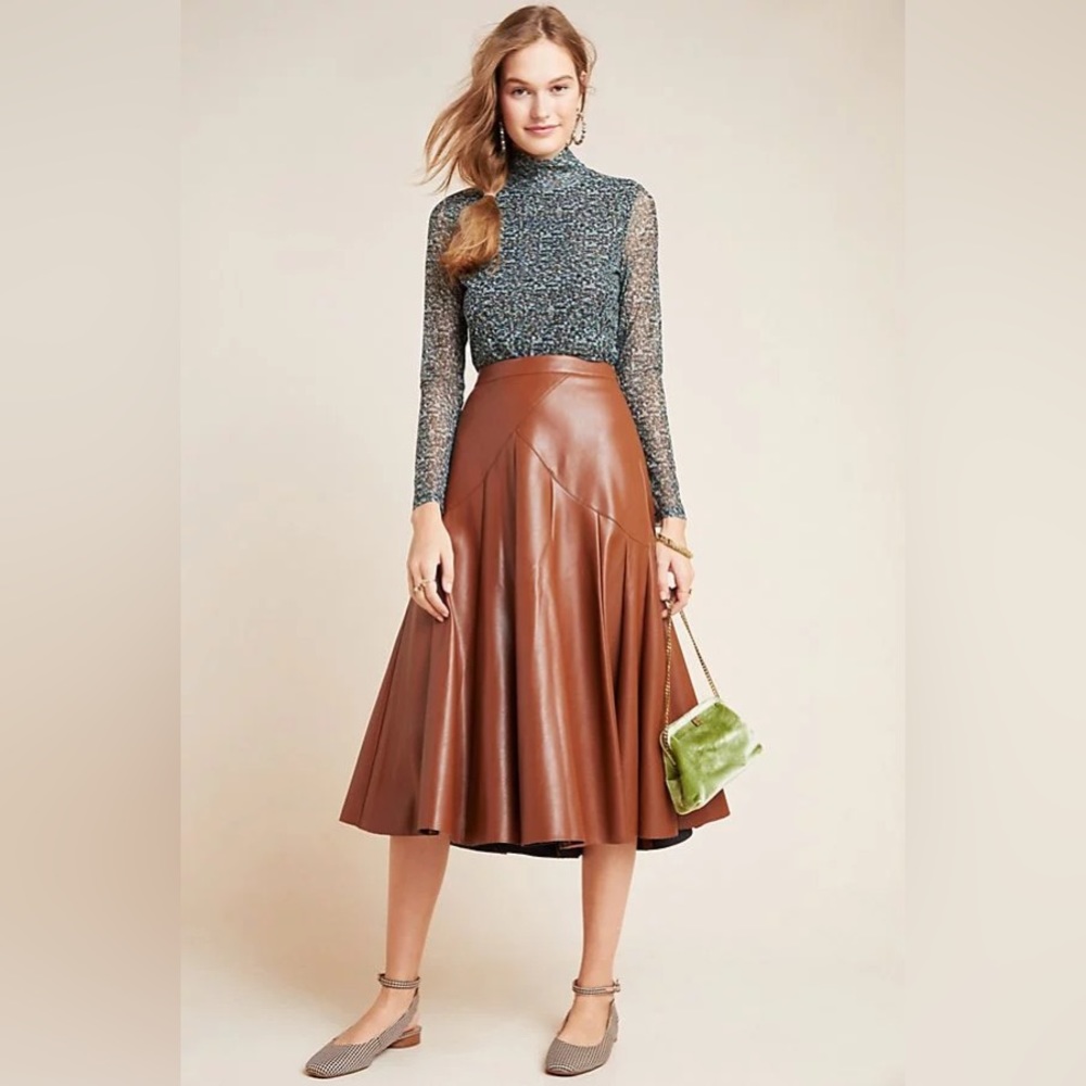 Anthropologie Faux Leather Midi Skirt